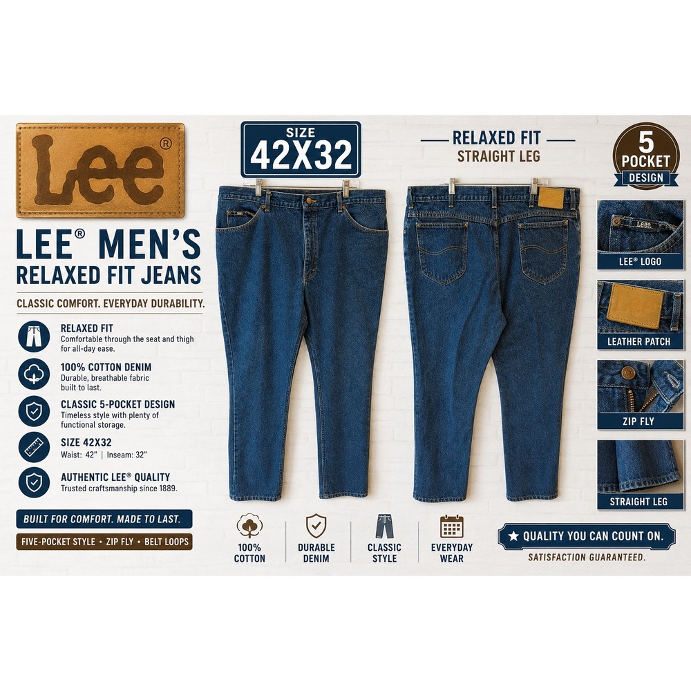 Lee Vintage Mens Dark Wash Straight Leg Denim Jeans 42x32 Made in USA 200-8989